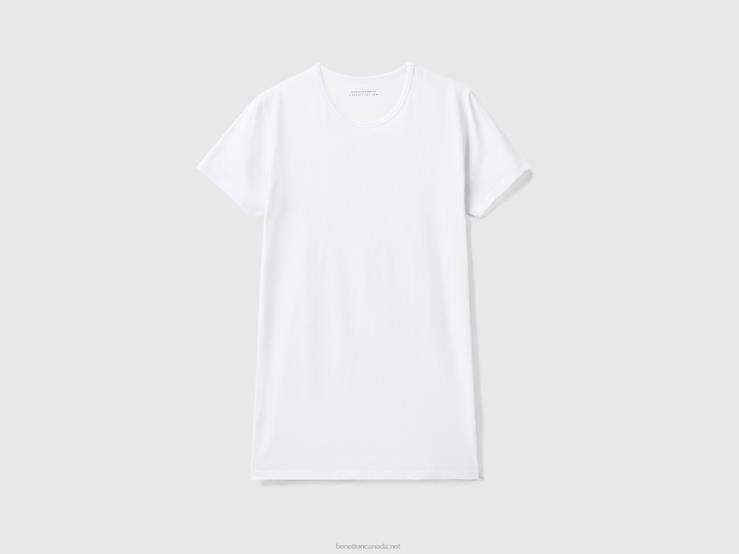 Organic Stretch Cotton T-Shirt B4BF1571 Benetton Men White