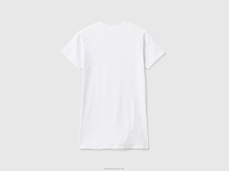 Organic Stretch Cotton T-Shirt B4BF1571 Benetton Men White