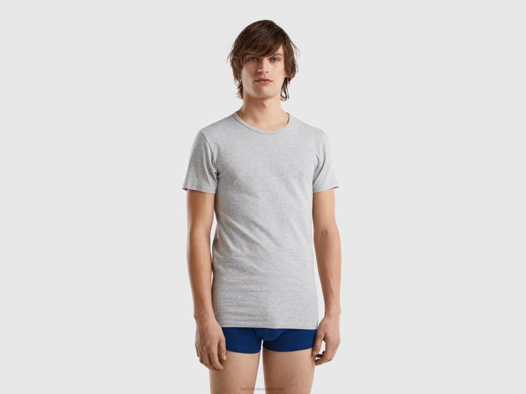 Organic Stretch Cotton T-Shirt B4BF4688 Benetton Men Light Gray