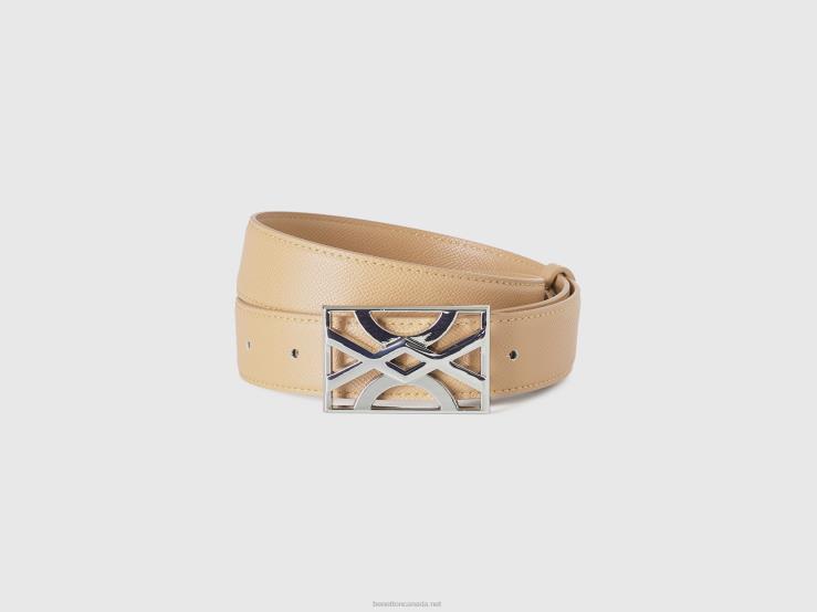 Beige Belt With Logoed Buckle B4BF783 Benetton Women Beige