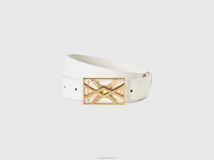White Belt With Logoed Buckle B4BF1529 Benetton Women White