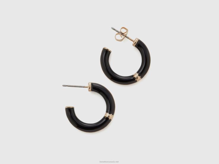 Black C Hoop Earrings B4BF749 Benetton Women Black