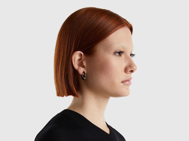 Black C Hoop Earrings B4BF749 Benetton Women Black