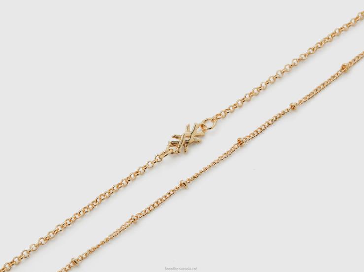 Gold Double Chain Necklace B4BF709 Benetton Women Gold