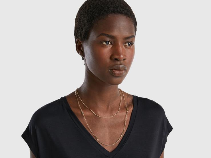 Gold Double Chain Necklace B4BF709 Benetton Women Gold