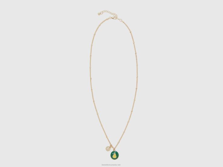 Necklace With Green Pear Pendant B4BF742 Benetton Women Green