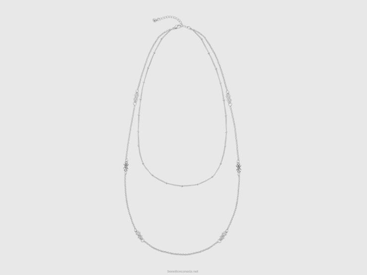 Silver Double Chain Necklace B4BF839 Benetton Women Silver
