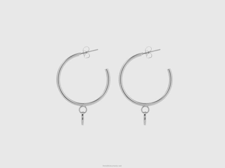 Silver Hoop Earrings B4BF833 Benetton Women Silver