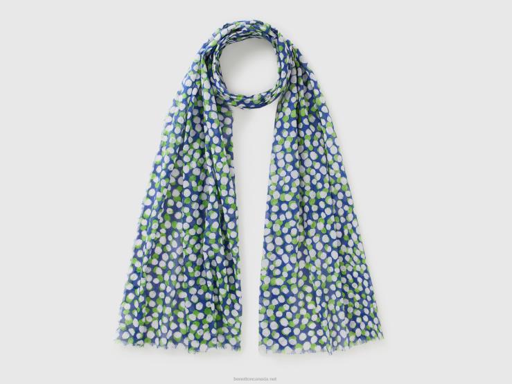Patterned Scarf In Organic Cotton B4BF807 Benetton Women Blue