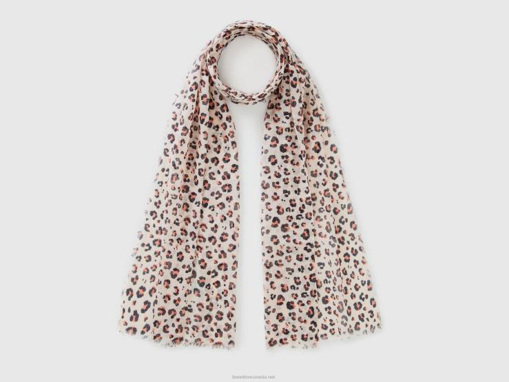 Patterned Scarf In Organic Cotton B4BF848 Benetton Women Beige