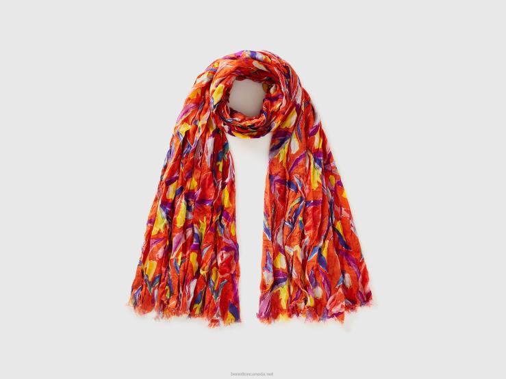 Patterned Scarf In Sustainable Viscose B4BF825 Benetton Women Orange