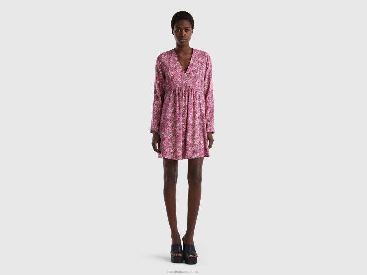 Patterned Dress In Sustainable Viscose B4BF553 Benetton Women Pink