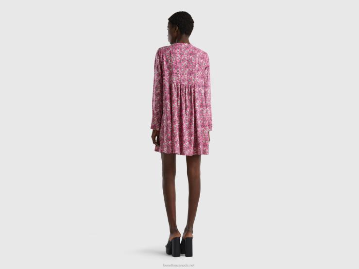 Patterned Dress In Sustainable Viscose B4BF553 Benetton Women Pink