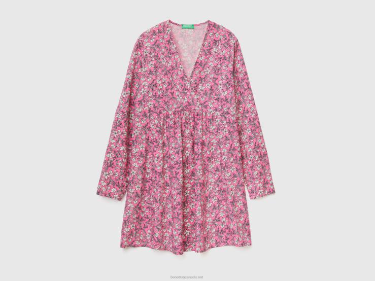 Patterned Dress In Sustainable Viscose B4BF553 Benetton Women Pink