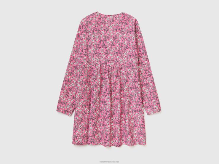Patterned Dress In Sustainable Viscose B4BF553 Benetton Women Pink