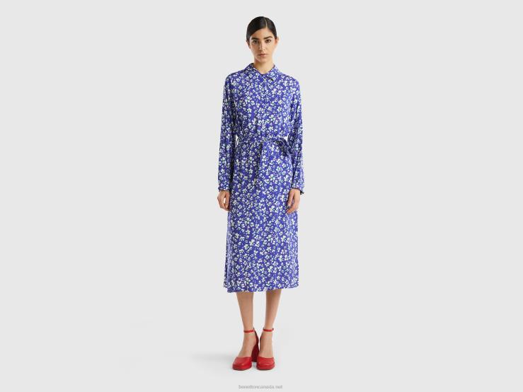 Patterned Flowy Shirt Dress B4BF4016 Benetton Women Blue