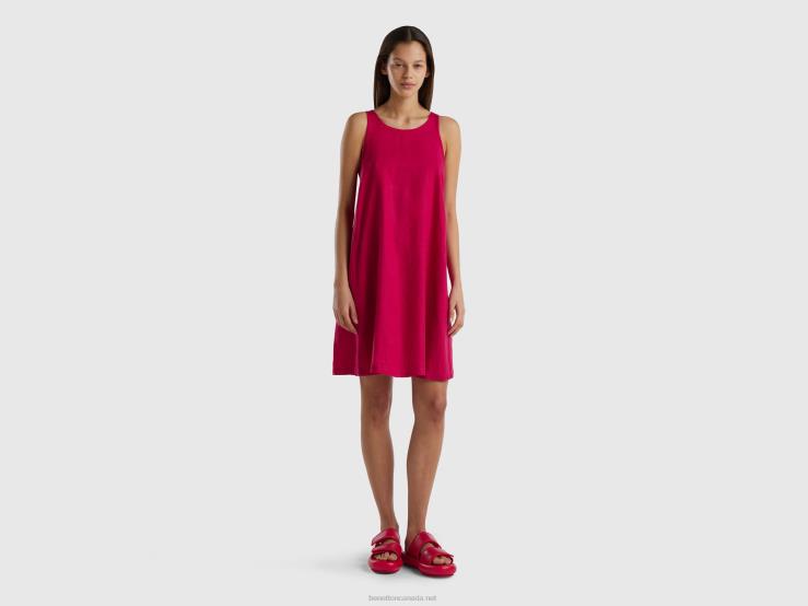 Sleeveless Dress In Pure Linen B4BF539 Benetton Women Fuchsia