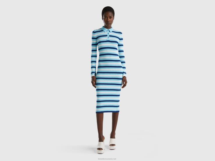 Striped Midi Dress B4BF533 Benetton Women Light Blue