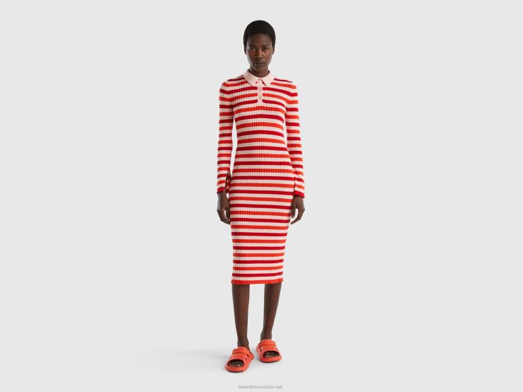 Striped Midi Dress B4BF536 Benetton Women Red