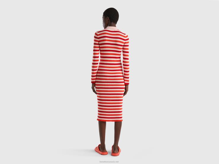 Striped Midi Dress B4BF536 Benetton Women Red