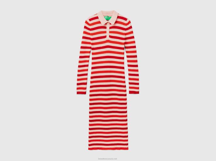 Striped Midi Dress B4BF536 Benetton Women Red