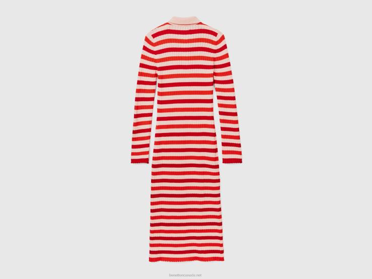 Striped Midi Dress B4BF536 Benetton Women Red