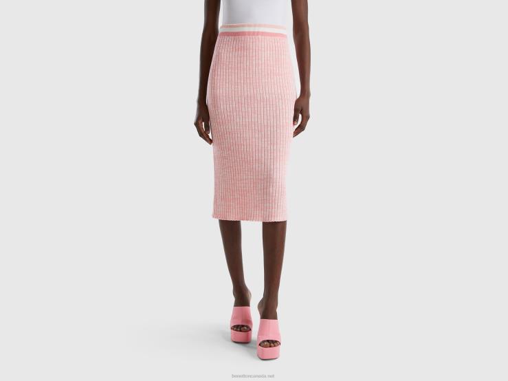 Pink Knit Pencil Skirt B4BF4170 Benetton Women Pink