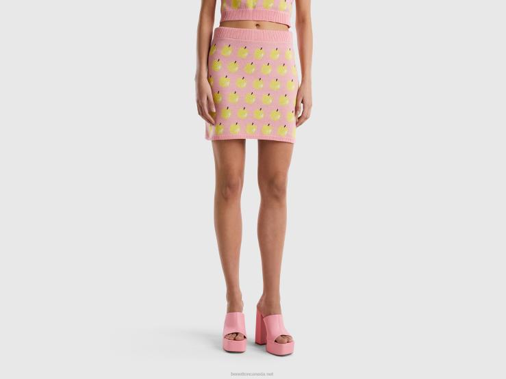Pink Mini Skirt With Apple Pattern B4BF4173 Benetton Women Pink