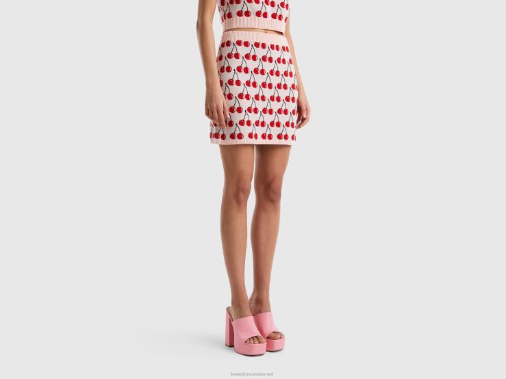 Pink Mini Skirt With Cherry Pattern B4BF697 Benetton Women Pink
