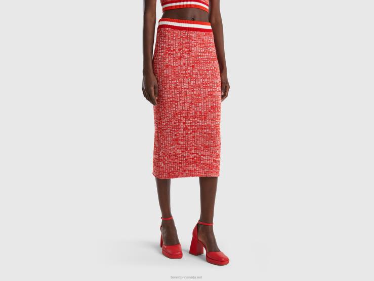 Red Knit Pencil Skirt B4BF4162 Benetton Women Red