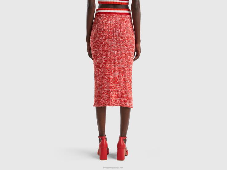 Red Knit Pencil Skirt B4BF698 Benetton Women Red