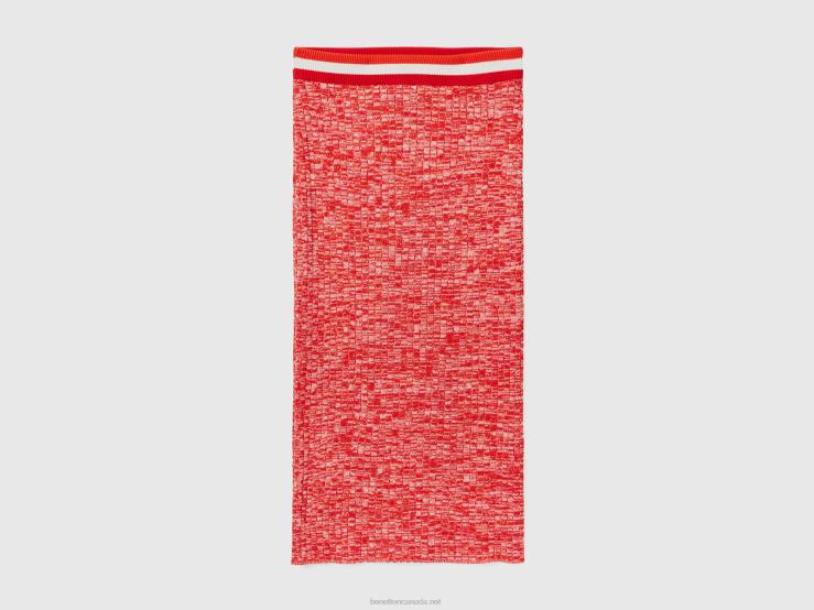 Red Knit Pencil Skirt B4BF698 Benetton Women Red