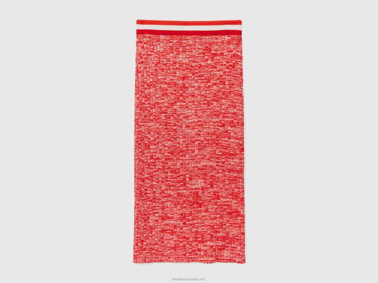Red Knit Pencil Skirt B4BF698 Benetton Women Red