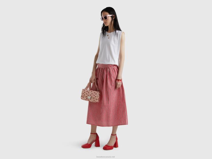 Vichy Skirt In Linen Blend B4BF4171 Benetton Women Red
