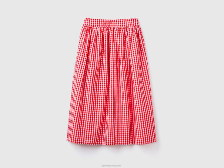 Vichy Skirt In Linen Blend B4BF4171 Benetton Women Red