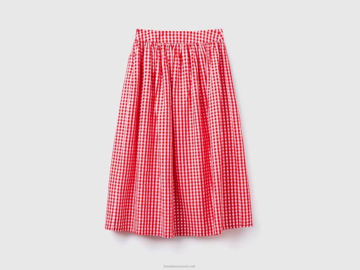 Vichy Skirt In Linen Blend B4BF4171 Benetton Women Red