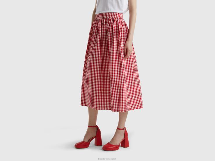 Vichy Skirt In Linen Blend B4BF695 Benetton Women Red