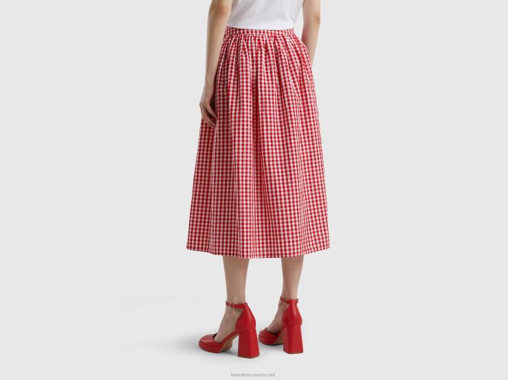 Vichy Skirt In Linen Blend B4BF695 Benetton Women Red