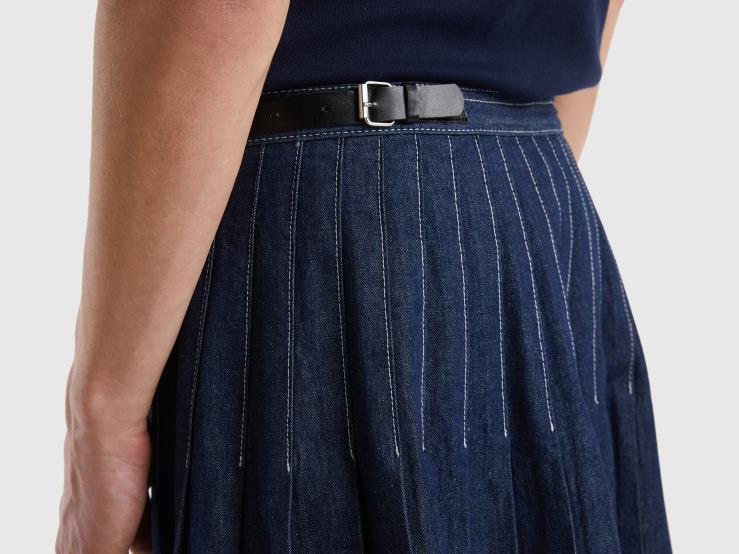 Wrap Midi Skirt B4BF1478 Benetton Women Dark Blue