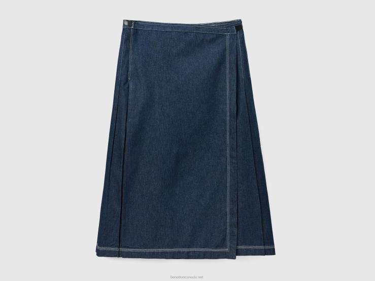 Wrap Midi Skirt B4BF1478 Benetton Women Dark Blue