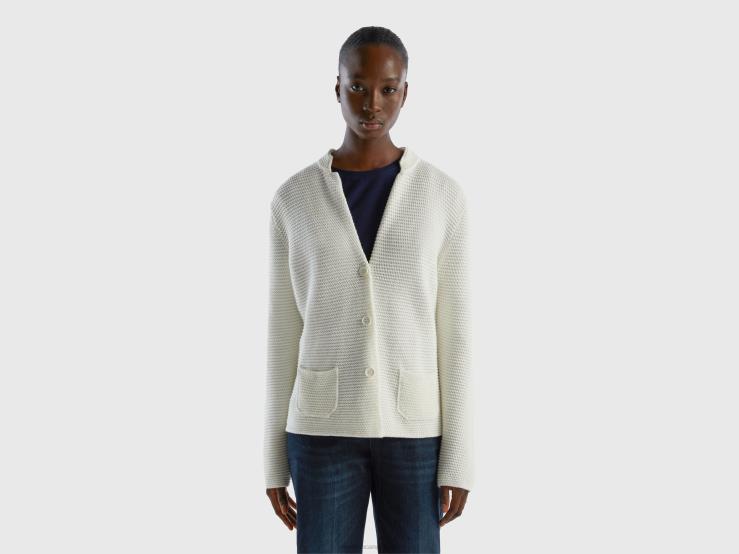 100% Cotton Knit Jacket B4BF167 Benetton Women Creamy White