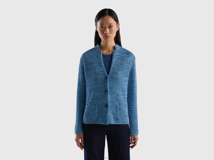 100% Cotton Knit Jacket B4BF187 Benetton Women Light Blue
