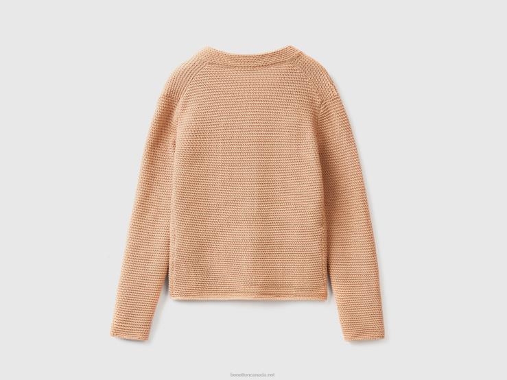 100% Cotton Knit Jacket B4BF216 Benetton Women Camel