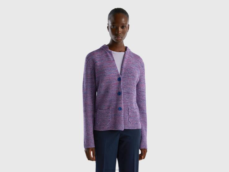100% Cotton Knit Jacket B4BF3583 Benetton Women Violet