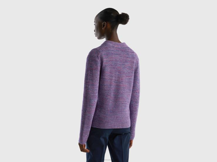 100% Cotton Knit Jacket B4BF3583 Benetton Women Violet