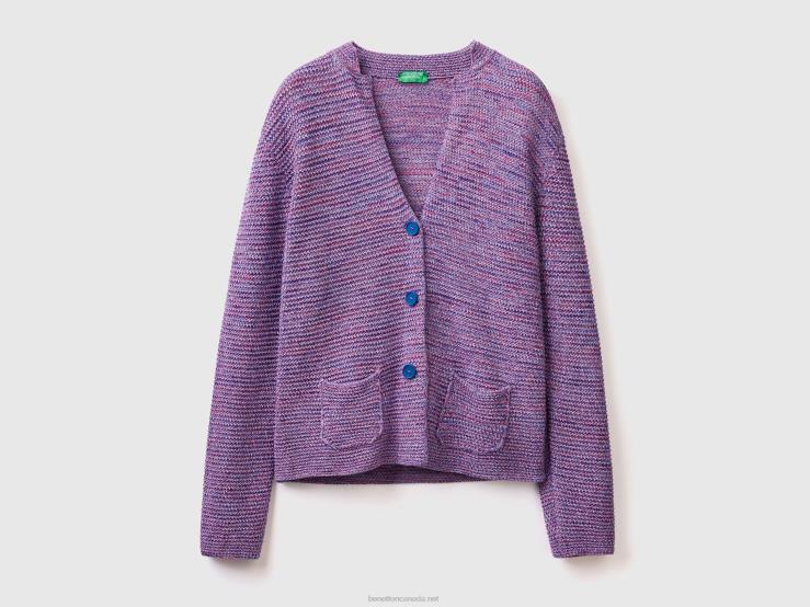 100% Cotton Knit Jacket B4BF3583 Benetton Women Violet
