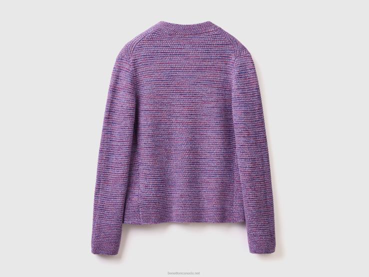 100% Cotton Knit Jacket B4BF3583 Benetton Women Violet