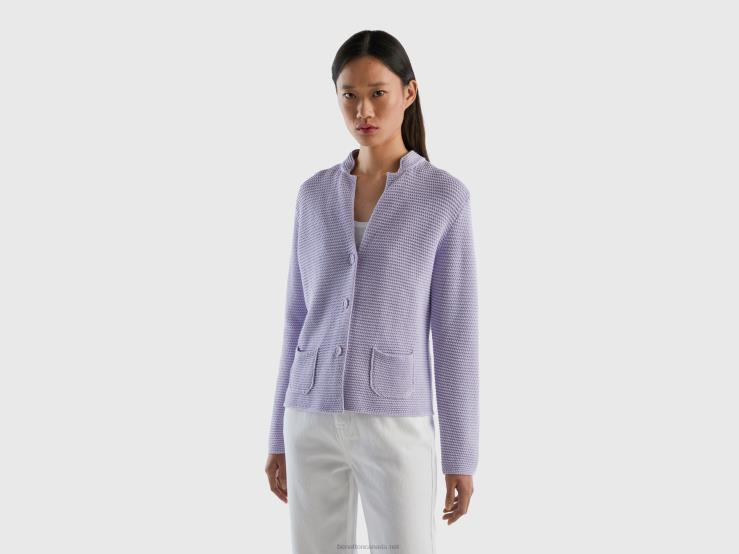 100% Cotton Knit Jacket B4BF6 Benetton Women Lilac