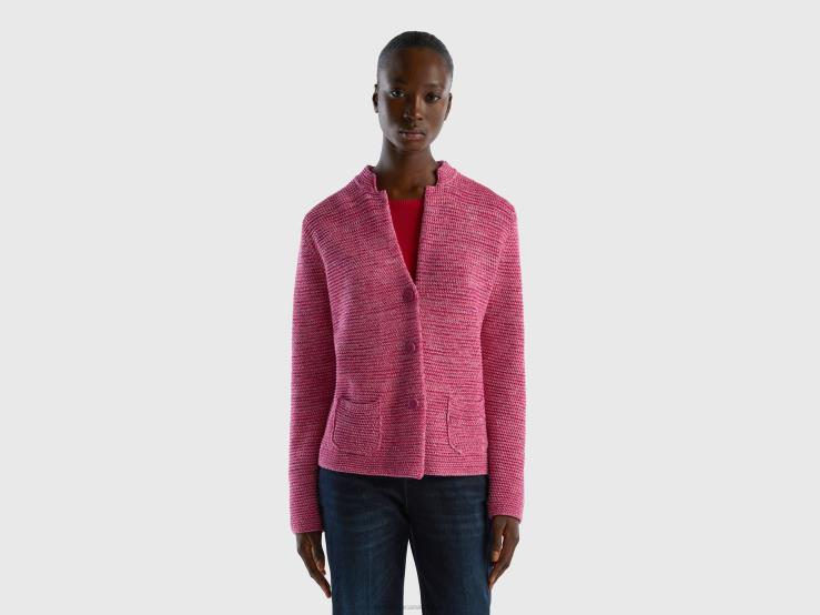 100% Cotton Knit Jacket B4BF78 Benetton Women Pink