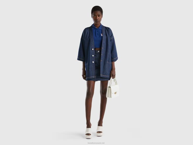 Chambray Kimono Jacket B4BF265 Benetton Women Dark Blue